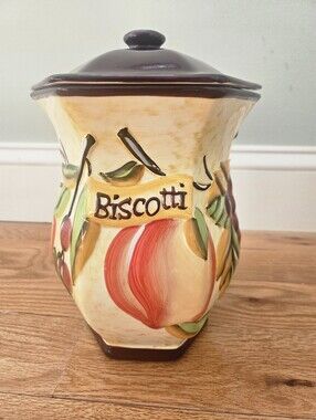 Biscotti Ceramic Cookie Jar - Hand-painted Fruit